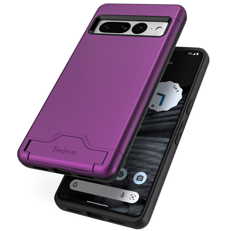 Teelevo Wallet Case for Google Pixel 7 Pro, Dual Layer Case with Card Slot Holder and Kickstand for Google Pixel 7 Pro - Purple