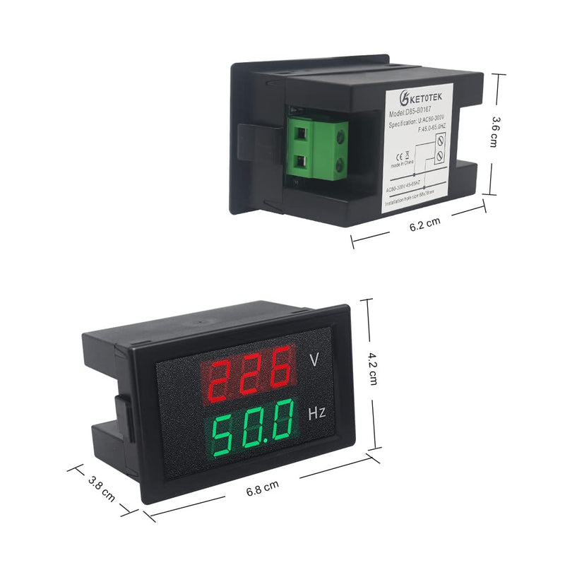 KETOTEK Digital AC Voltmeter Panel Mounting Meter AC80-300V Frequency Counter 45.0-65.0 HZ LED Display Voltage Volt Frequency Meter Tester Gauge V-Hz