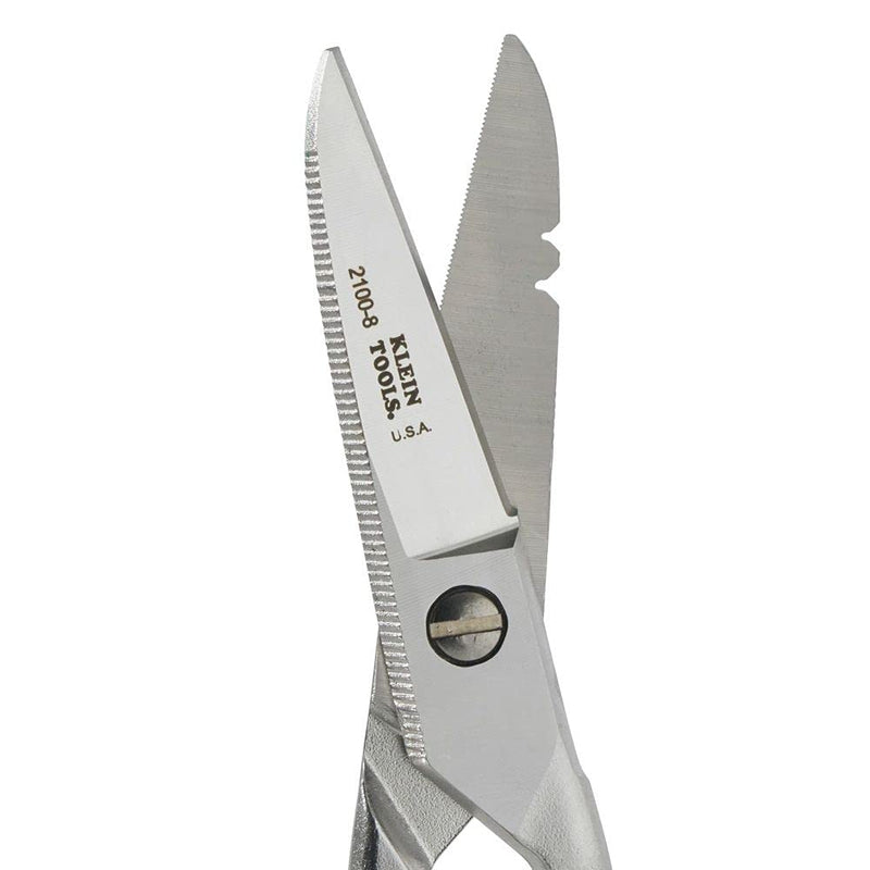 Klein Tools 2100-8 Scissors, Electrician Free Fall Snips, Stainless Steel Cut 19 and 23 AWG Electrical Communication Wire, Cable and Cordage
