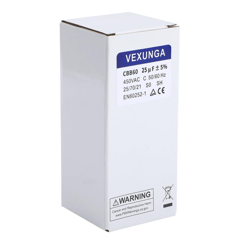 VEXUNGA capacitor 25uF 450V starting capacitor 25µF AC motor capacitor CBB60 SH 25 MFD 450VAC capacitors 45x93MM 50/60Hz with cable