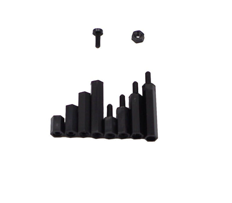 HVAZI M2 Nylon Hex Male-Female Spacer Standoffs Screw Nut Assortment Kit (Black) 180PCS/M2 Black