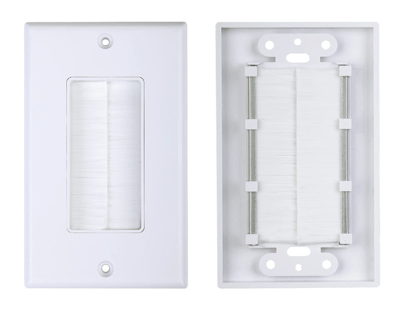 Single Brush Wall Plate 2-Pack,Single Gang faceplate Cable Pass Through Insert Wall Socket for HDTV, HDMI, Network, Coaxial Cables, Speaker Wires White