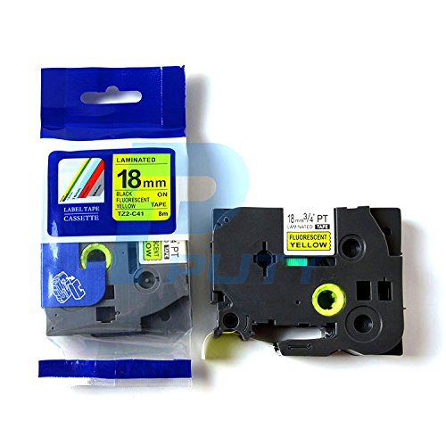 IDIK 1PK Black on Yellow Fluorescent Laminated Label Tape Compatible for Brother P-Touch TZe-C41 TZ C41 Tze C41(18mm x 8m)