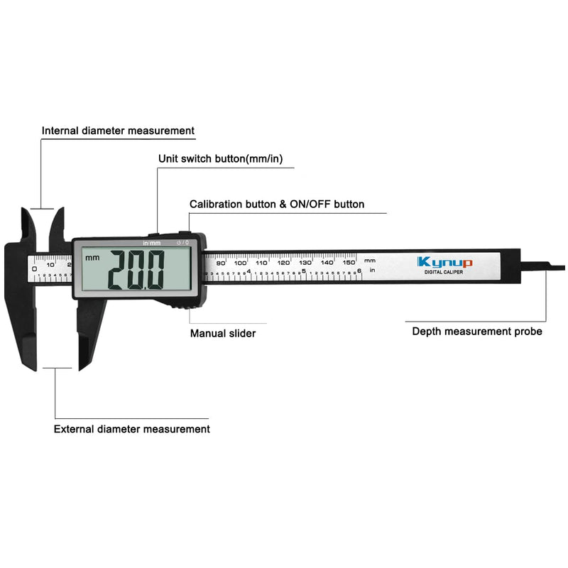 Kynup Digital Caliper with Large LCD Screen, Digital Caliper, Millimeter/Inch Conversion, Lightweight Measuring Tools Caliper, Carbon Fiber, 150mm Caliper with Large LCD Screen