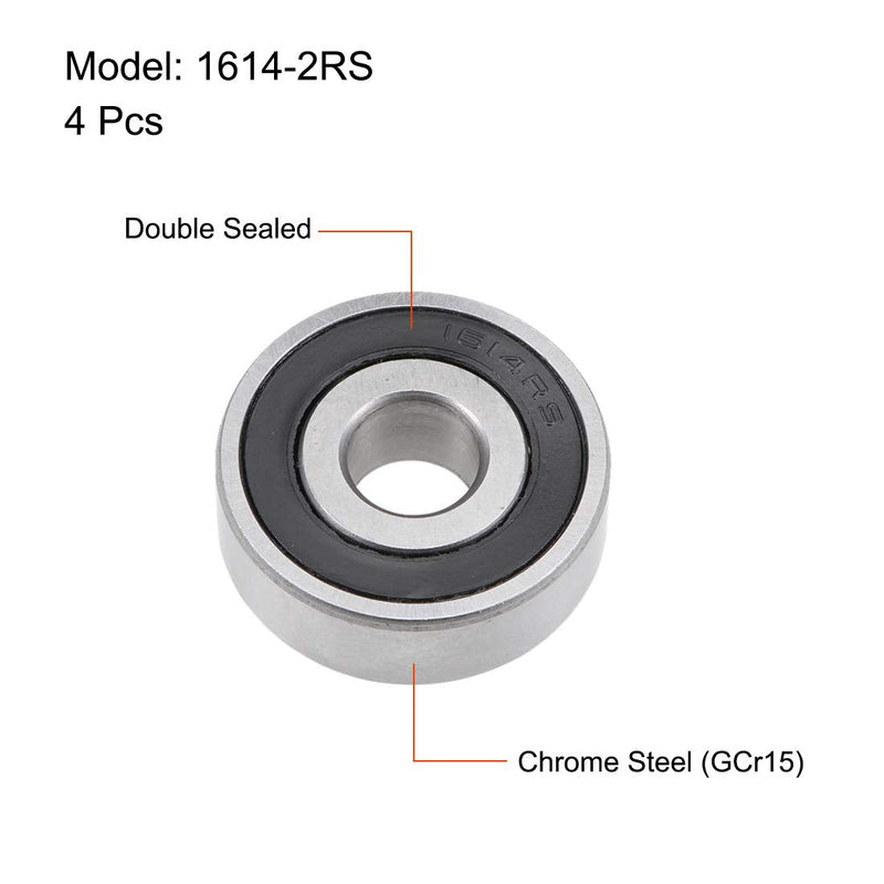 uxcell 1614-2RS Deep Groove Ball Bearing 3/8-inchx1-1/8-inchx3/8-inch Sealed Z2 Lever Bearings 4pcs