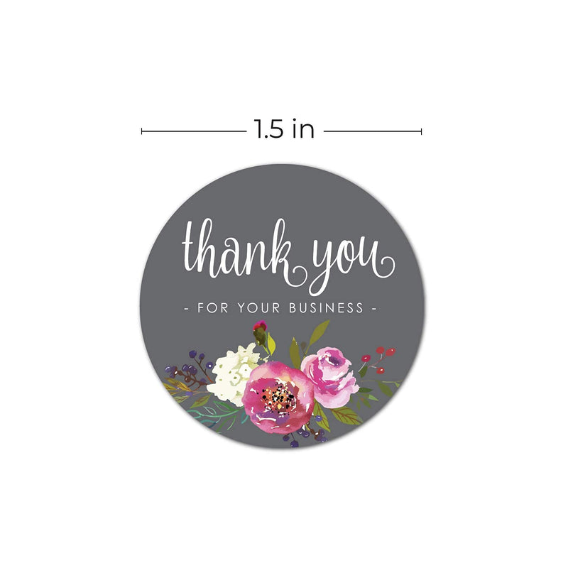 1.5 Inch Round Grey Floral Thank You for Your Business Stickers / 500 Labels Per Roll