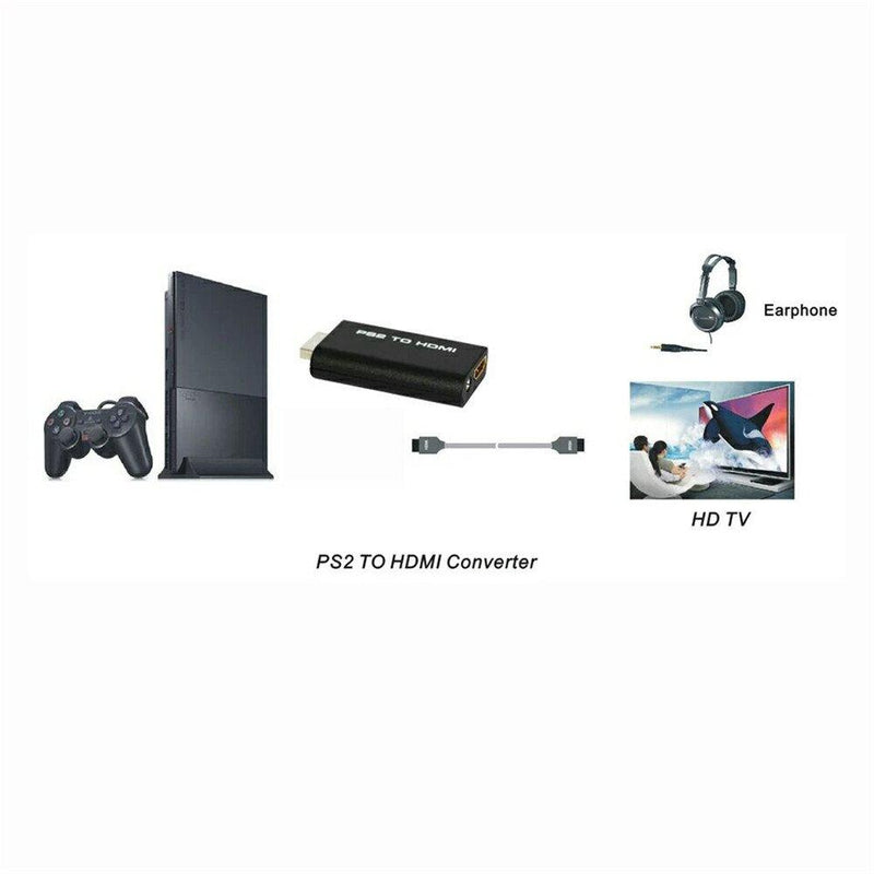 1080P PS2 to HDMI Adapter Converter with 3.5mm Audio Output + 5 Feet HDMI Cable for HDTV HDMI Monitor