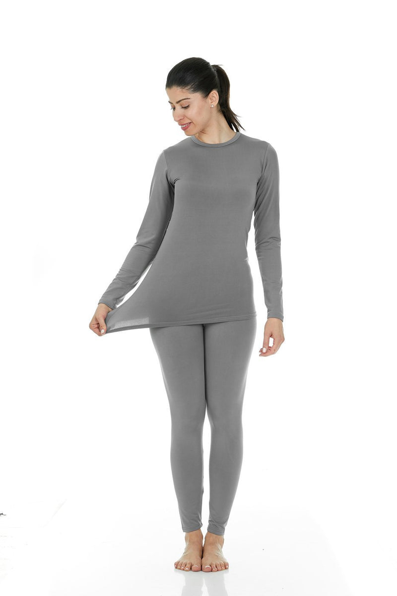 Thermajane Women's Ultra Soft Thermal Underwear Long Johns Set with Fleece Lined XX-Small Grey