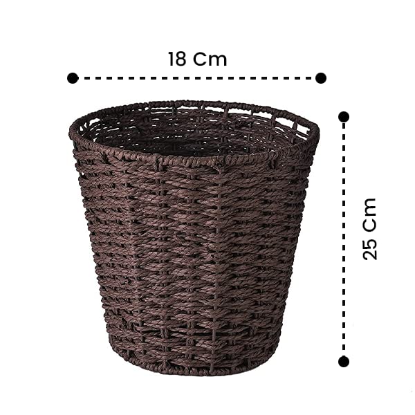 Round Wicker Waste Paper Bin and Basket, Rubbish Basket for Bedroom, Bathroom, Offices or Home (Brown) Brown