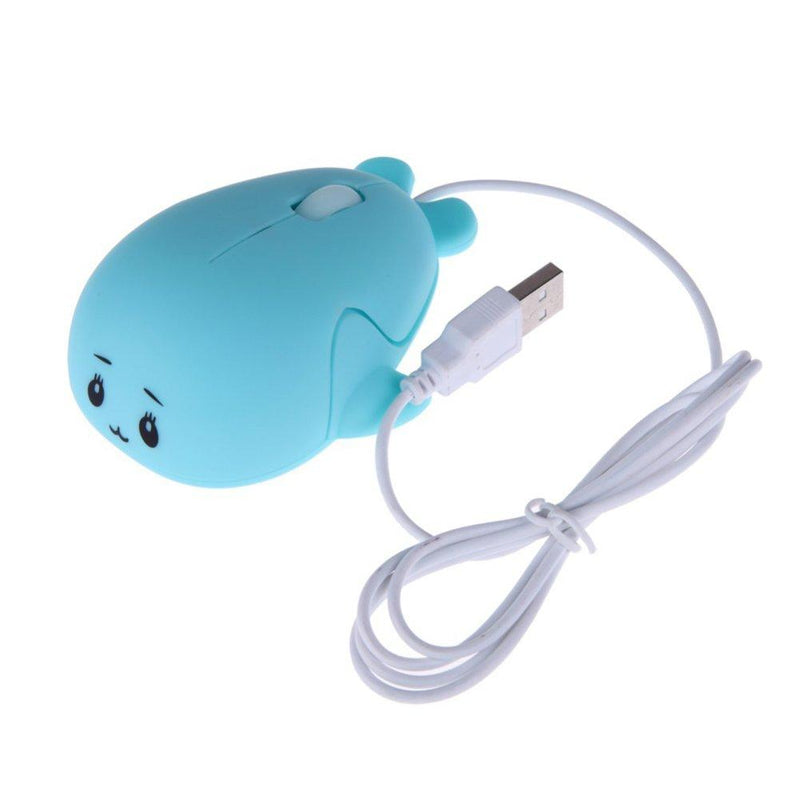 Fashionable Cute Animal Baby Dolphin Shape USB Wired Mouse 1600 DPI Optical Mice Mini Small Kids Children Mice for PC Laptop Computer (Blue) Blue