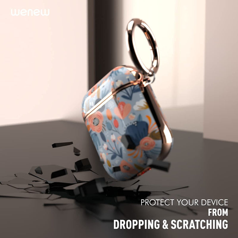 wenew Protective Airpods Case Cover for Apple Airpods 2 & 1, Cute Fadeless Patterns Shockproof Hard Case Cover with Portable Keychain Clip for Girls Kids Women Men Blue