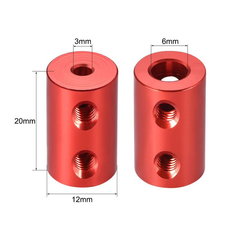 uxcell 3mm to 6mm Bore Rigid Coupling Set Screw L20XD12 Aluminum Alloy,Shaft Coupler Connector,Motor Accessories,Red,2pcs