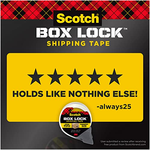 Scotch Box Lock Packaging Tape, 3 Rolls, 1.88 in x 54.6 yd, Extreme Grip Packing, Shipping and Mailing Tape, Sticks Instantly to Any Box
