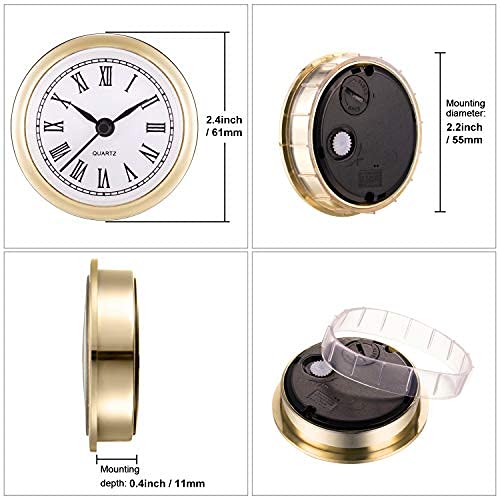 Hicarer 2.4 Inch (61 mm) Quartz Clock Fit-up/Insert with Roman Numeral, Quartz Movement (Gold Rim) Gold Rim