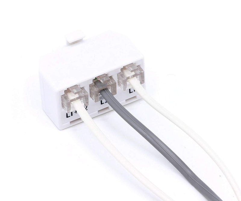 Telephone Splitter 2 Line Adapter - 3-Way Splitter (Line 1, Line 2, and Twin Line) - Dual Line Separator - 4 Conductor Connector (2 Phone Lines) - White, 3 Pack White, 3 Way