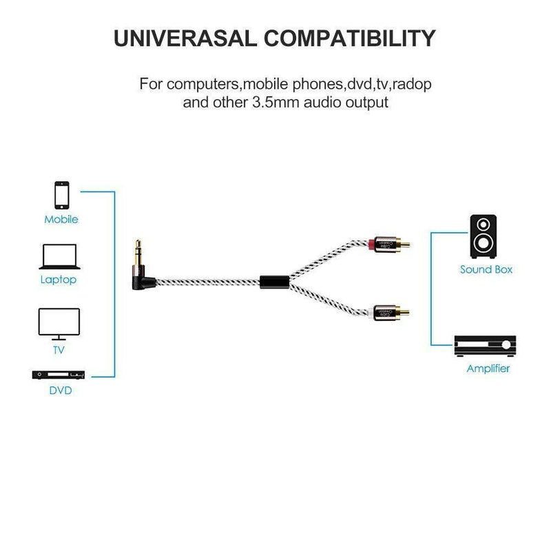 3.5mm to RCA Cable,CableCreation 3 Feet Angle 3.5mm Male to 2RCA Male Auxiliary Stereo Audio Y Splitter Gold-Plated for Smartphones, MP3, Tablets, Speakers,Home Theater,HDTV,1m 3Ft