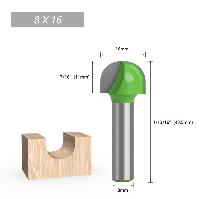 BIGP 5 pieces 8 mm shank round nose cove core box cutter carbide router bit groove cutter ball cutter woodworking cutter (diameter 16/18/22/25/32 mm)