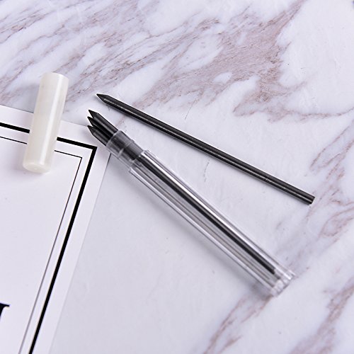 WarmShine 3 PCS 3.0mm Metal Mechanical Drafting Pencil 3.0 Lead Holder Automatic Draughting Mechanical Drafting Pencil + 12 Leads(Silver)