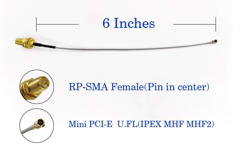 UFL to SMA Mini PCI U.FL to RP-SMA Female Ipex Connector Pigtail WiFi Antenna Extension Cable (6 inch (2 Pcs)) 6 inch (2 Pcs)