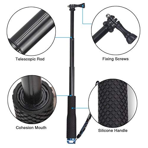 VVHOOY Waterproof Selfie Stick Extendable 11.25-37inch Handheld Aluminum Telescopic Pole Monopod Compatible with Gopro Hero 9 8 7 6 5,AKASO EK7000,Brave 4,V50,Crosstour,Victure,Campark Action Camera