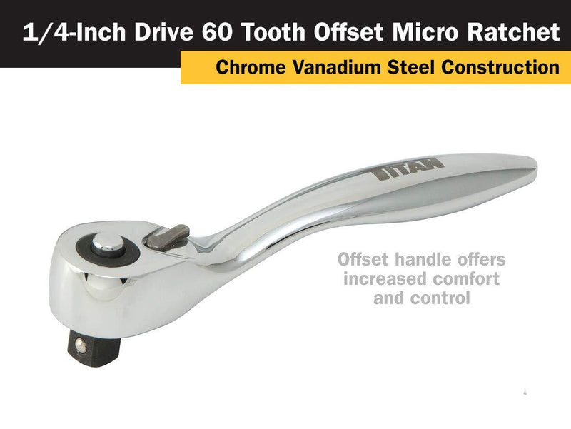 Titan 11204 1/4-Inch x 3-1/2-Inch 60 Tooth Offset Micro Ratchet Offset Ratchet