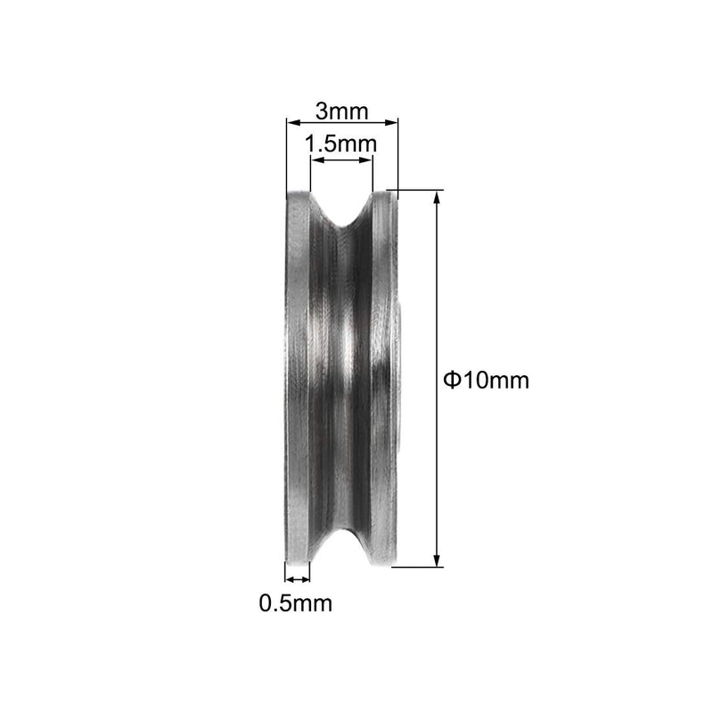 uxcell 603 U Groove Ball Track Guide Bearing 3x10x3mm Double Metal Shielded (GCr15) Chrome Steel Bearing 10pcs