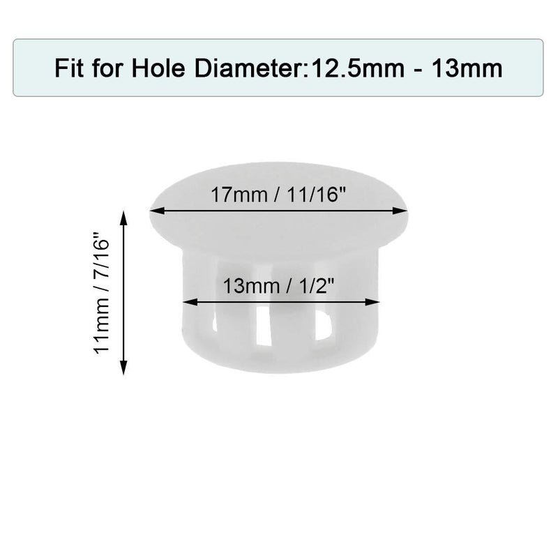 Suiwotin 60PCS 13mm (1/2") White Hole Plugs Plastic Flush Type Hole Plugs Snap in Locking Hole Tube, Furniture Fencing Post Pipe Insert End Caps (White) 13mm (1/2")