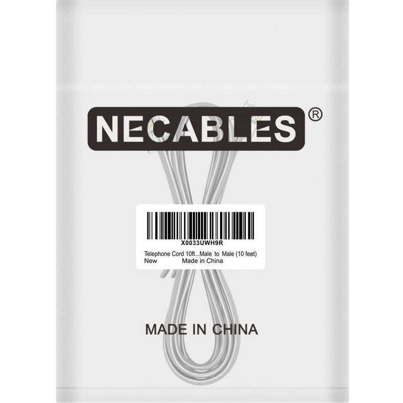 NECABLES Phone Cord 10 ft Telephone Cord Phone Line Cord RJ11 6P4C Male to Male for Landline and Fax - 10 Feet