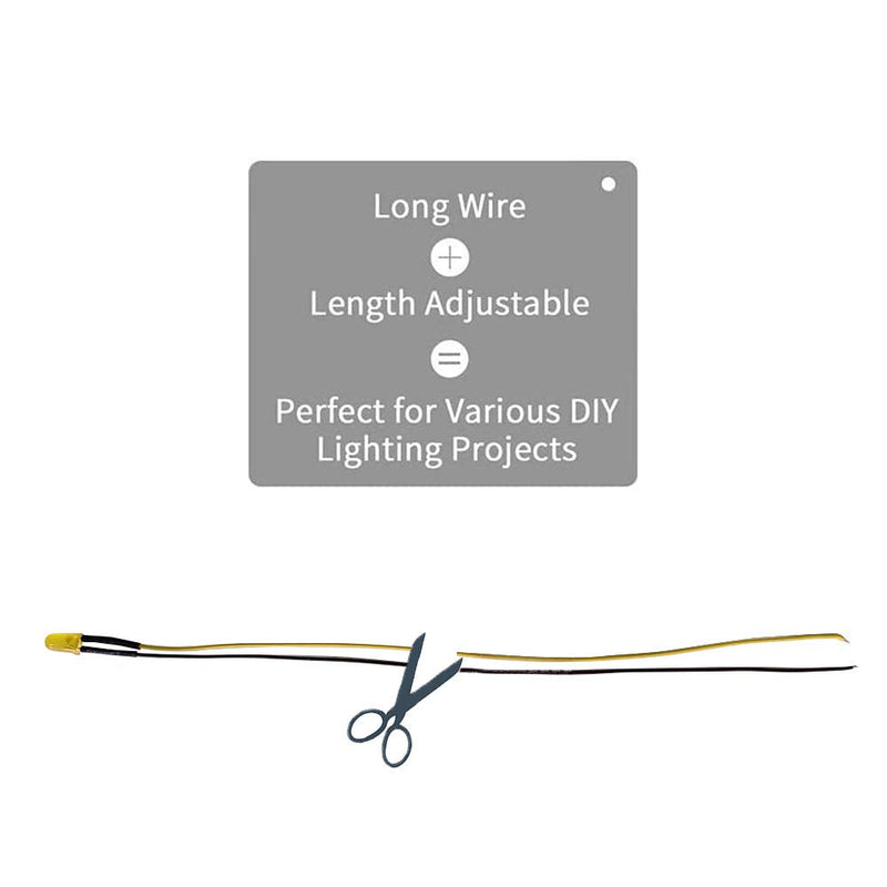 YIXISI 50 pieces pre-wired LED, 12 V 5 mm pre-wired diode light, diffuse emitting light diode multi-color assorted light, 20 cm (yellow) yellow-b-50