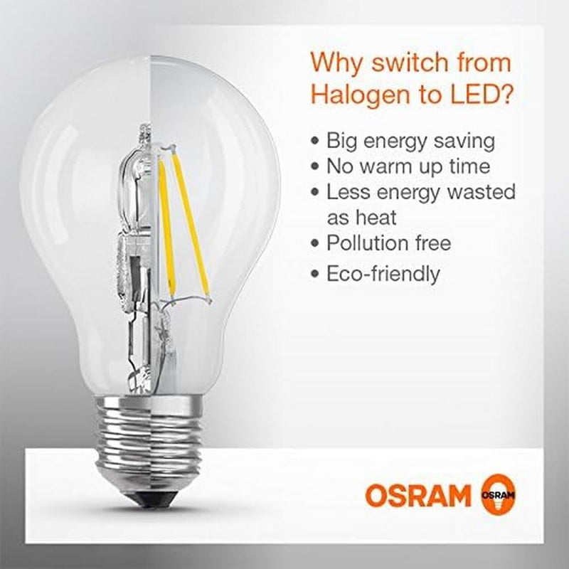 Osram Lamps LED Base Classic A lamp, in bulb shape with E27 base, not dimmable, replaces 60 watts, filament style clear, warm white - 2700 Kelvin, 3 pieces (pack of 1) 2700k warm white 3 pack 60W
