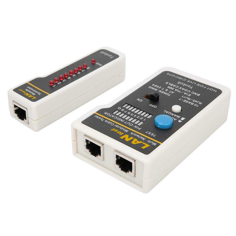 Yankok [Network Cable Tester] for 10Base-T, 10Base-2 Ethernet, RJ11/RJ12/RJ45 Modular Cables, 258A, TIA-568A/568B and Token Ring Cables (with 2x RJ-45-to-BNC Adapter, 1x BNC Connector, 1x Carry Pouch) RJ45 & COAX (Black)