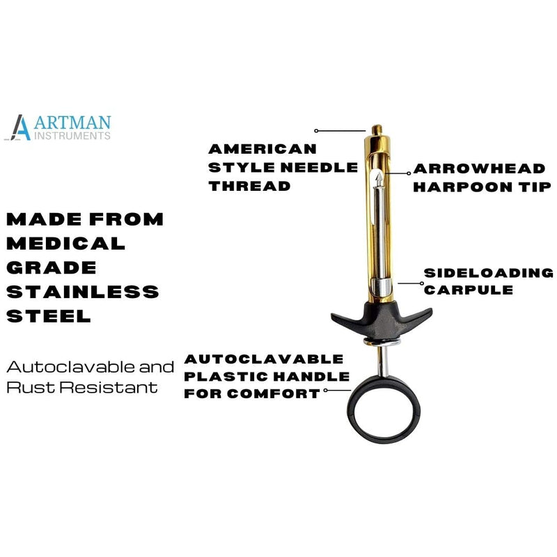 Dental Syringe Aspirating 1.8ml Set of 3 Black & Golden anesthetic syringe dental Instrument