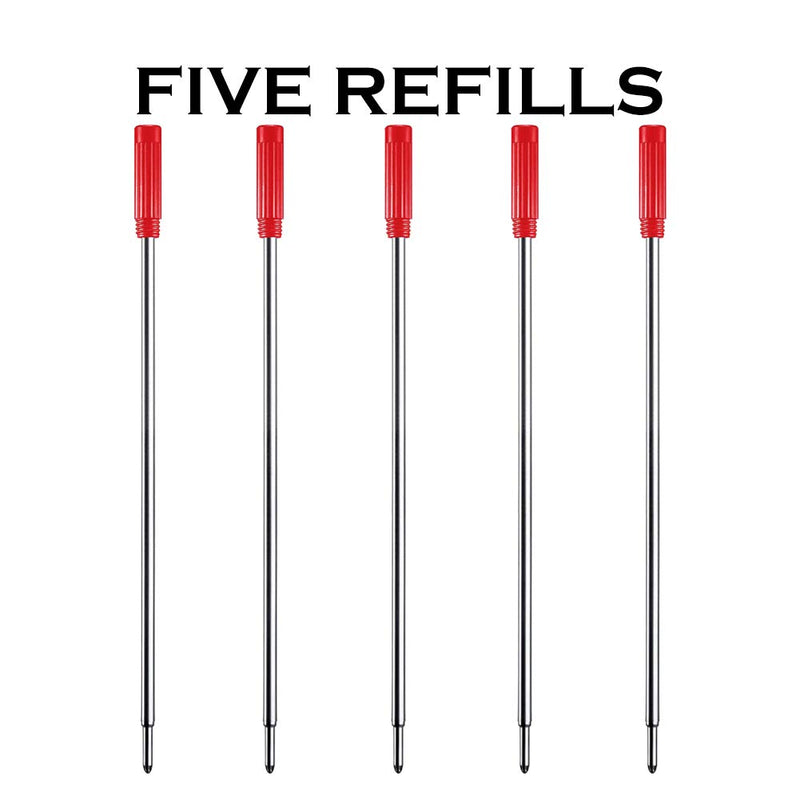 HeTaoCat Red Ink Refill Pack of 5, Replaceable Ballpoint Pen Refills, Medium Point Metal Refil (Red)