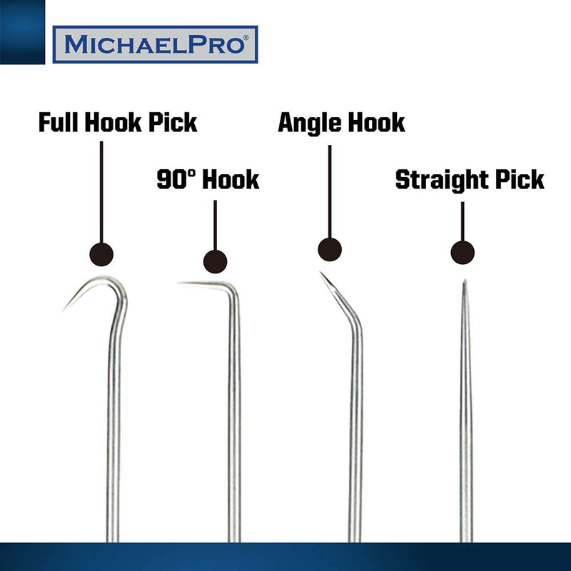 MichaelPro MP002006 4-Piece Precision Mini Pick & Hook Set – Assortment of Straight, Angled, Degree Pick and Hook Tools Suitable for Mechanics, Automotive and Daily