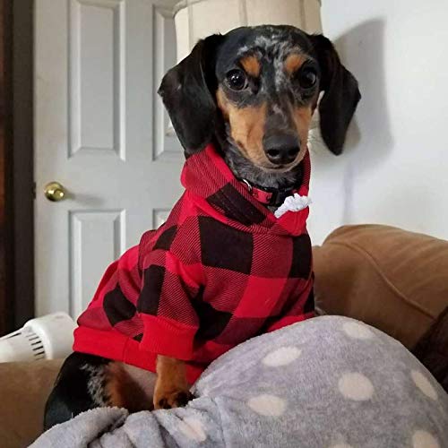 Plaid Dog Hoodie Pet Clothes Sweaters with Hat X-Small (Pack of 1) Red