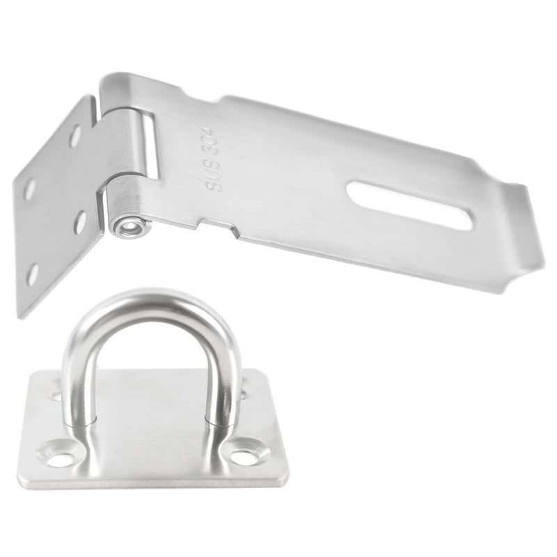 Door Hasp Padlock Latch Lock, 5 Inch SUS 304 Stainless Steel Thicken Safety Hasp Lock Latch for Door Sheds Closets Lockers, Brushed Finish (5inch Silver) 5"(Hasp Silver)