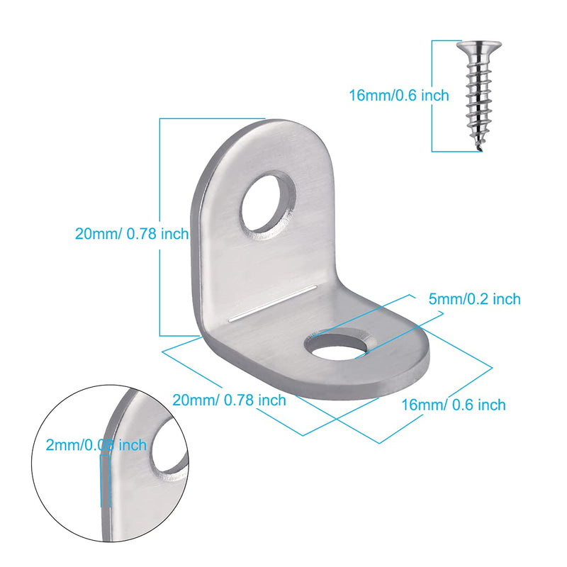 20 Pieces Stainless Stee L Bracket (0.78 x 0.78 inch，20 x 20 mm) Corner Braces Joint Right Angle Bracket Fastener L Shaped Corner Fastener Joints Support Bracket, 40 Pieces Screws Included