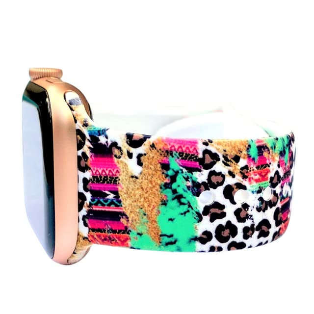 LuxBands Leopard Printed Watch Band Compatible with Apple Watch Bands 38mm 40mm 41mm 42mm 44mm 45mm Silicone Replacement for iWatch Series 8 7 6 5 4 3 2 1 SE, Leopard Serape Western 42-45mm Small/Medium