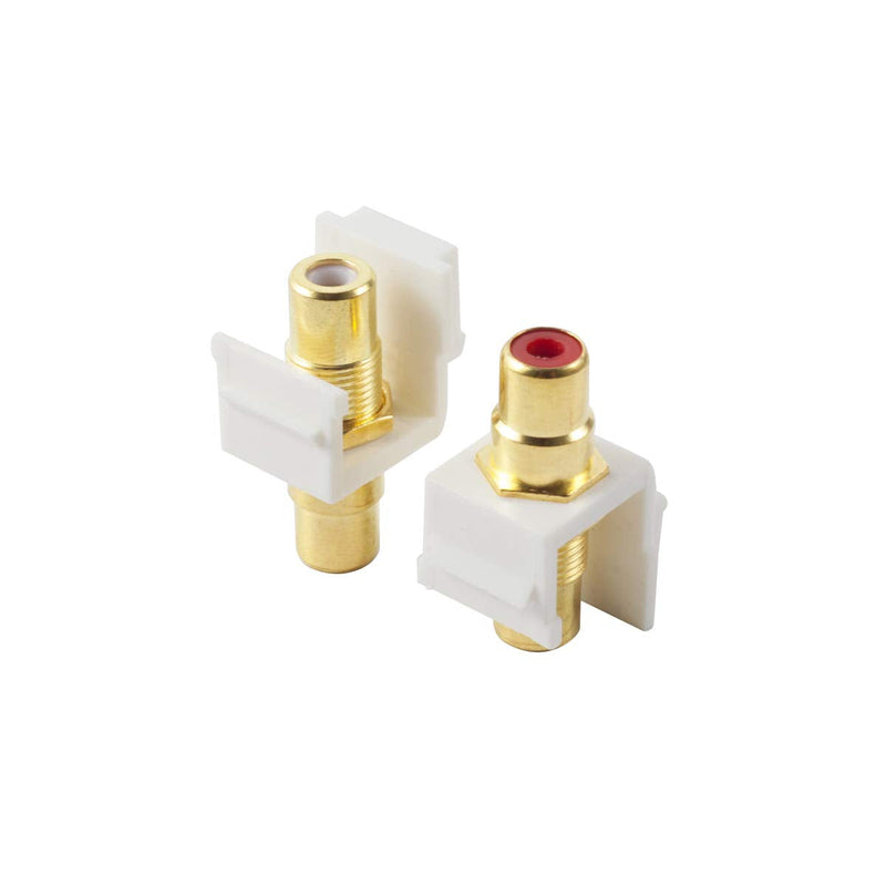 TENINYU 5-Pack RCA Keystone Jack Insert Connector Socket Female Snap in Adapter Port Gold Plated Inline Coupler for Wall Plate Outlet Panel Mount (White)