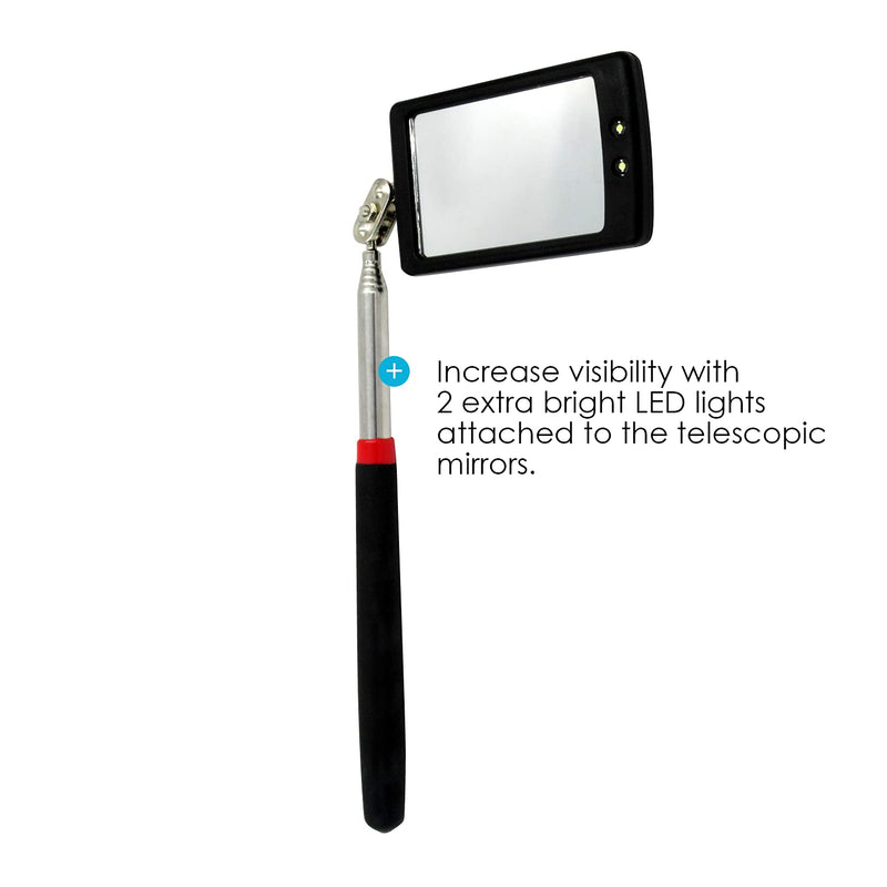 Houseables Inspection Mirror, Telescoping LED Light, 34" Extension, 360° Rotation, Extendable, Telescopic Handle, Retractable Lighted Tool On A Stick, for Mechanic, Home Inspector, Automotive