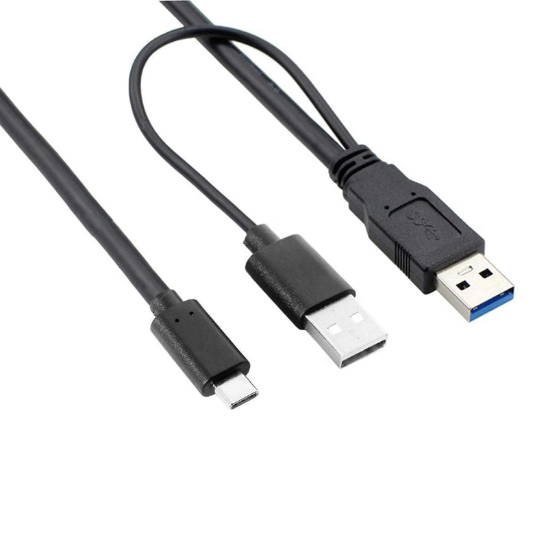 Xiwai Type-C USB-C to USB 3.0 Male & USB 2.0 Dual Power Data Y Cable for Laptop & Hard Disk