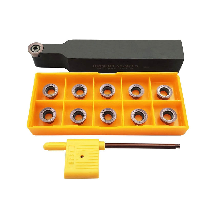 ASZLBYM 11pcs RPMT10T3 MOE R5 Indexable Carbide Milling Inserts Blade Milling Cutter with 5/8"/16mm SRDPN1616H10 Indexable Carbide Milling Tool Holder Metal Lathe Cutting Tools