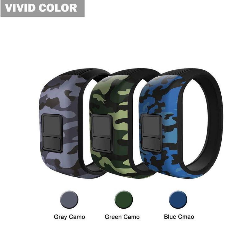 iBREK for Garmin Vivofit jr/jr 2/3 Bands, Silicone Stretchy Replacement Watch Bands for Kids Boys Girls Small Large(No Tracker)-Small,3 Pack:Blue&Green&Gray Camo 3 Pack:Blue&Green&Gray Camo