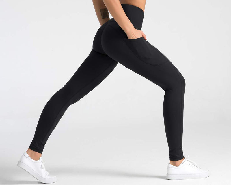 Dragon Fit High Waist Yoga Leggings with 3 Pockets,Tummy Control Workout Running 4 Way Stretch Yoga Pants X-Small Black
