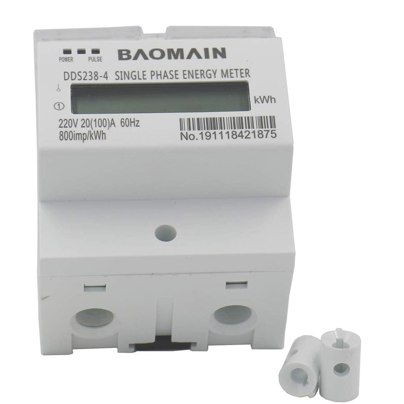 Baomain DDS238-4 20(100) Single Phase DIN-rail Type Kilowatt Hour kwh Meter 220V 60Hz 20(100) A 1pcs