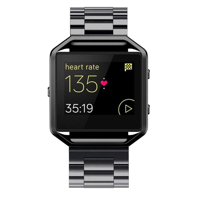 Simpeak Women Men Stainless Steel Metal Band Strap with Stailess Steel Frame Compatible with Fitbit Blaze, Match Link Removal Tool, Black black band/frame
