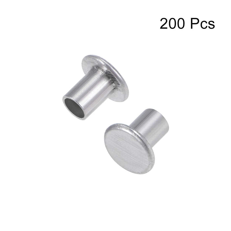 uxcell 200 Pcs 3mm x 4mm Aluminum Flat Head Semi-Tubular Rivets Silver Tone