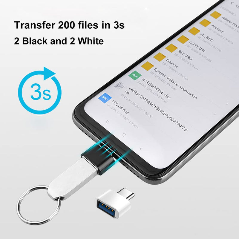 USB C to USB Adapter (4 Pack), USB Female to USB Type-C Male OTG Adapter Compatible with MacBook Pro, Samsung Galaxy, Type-C Phones, Laptops, Tablets and More (2 Black and 2 White)
