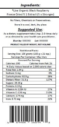 Virgin Extracts (TM) Premium Raw Freeze Dried Organic Black Raspberry Powder Extract Concentrate 16oz Pouch (5 X Stronger) Black Raspberry Powder Raspberries Superfood