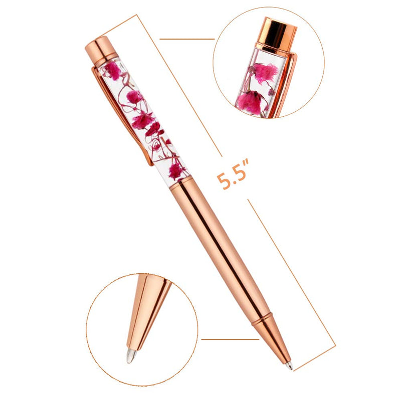 Rose Gold Ballpoint Pen,4 Pieces Metal Ball Pens Dynamic Liquid Flower Pen Black Ink Pen Refills for Office Rose Gold Desk Supplies Rose Gold Pens